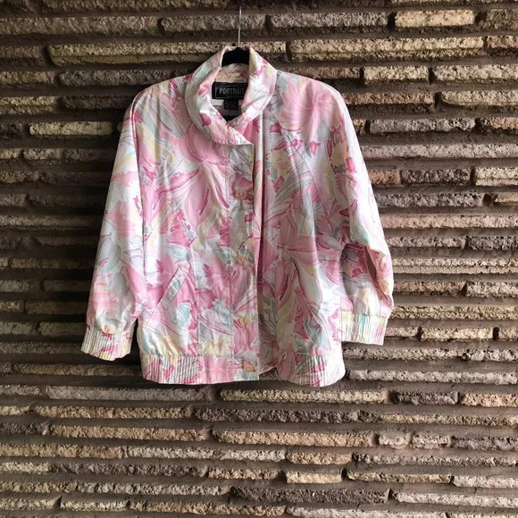 Portrait Vintage Pastel Pink Floral Coastal Grandma Bomber Jacket Medium - Picture 1 of 6